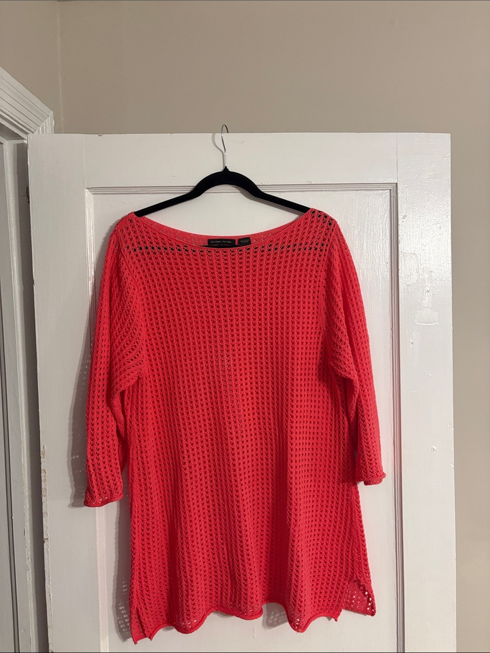 JEANNE PIERRE Coral Open-Knit Lightweight Sweater